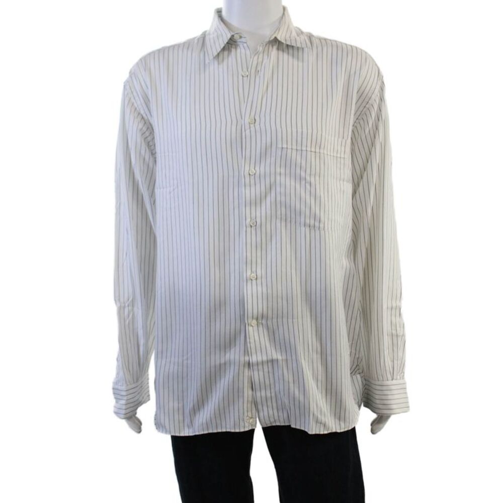 Lorenzini Mens Cotton Striped Point Collar Long Sleeve Dress Shirt Size M